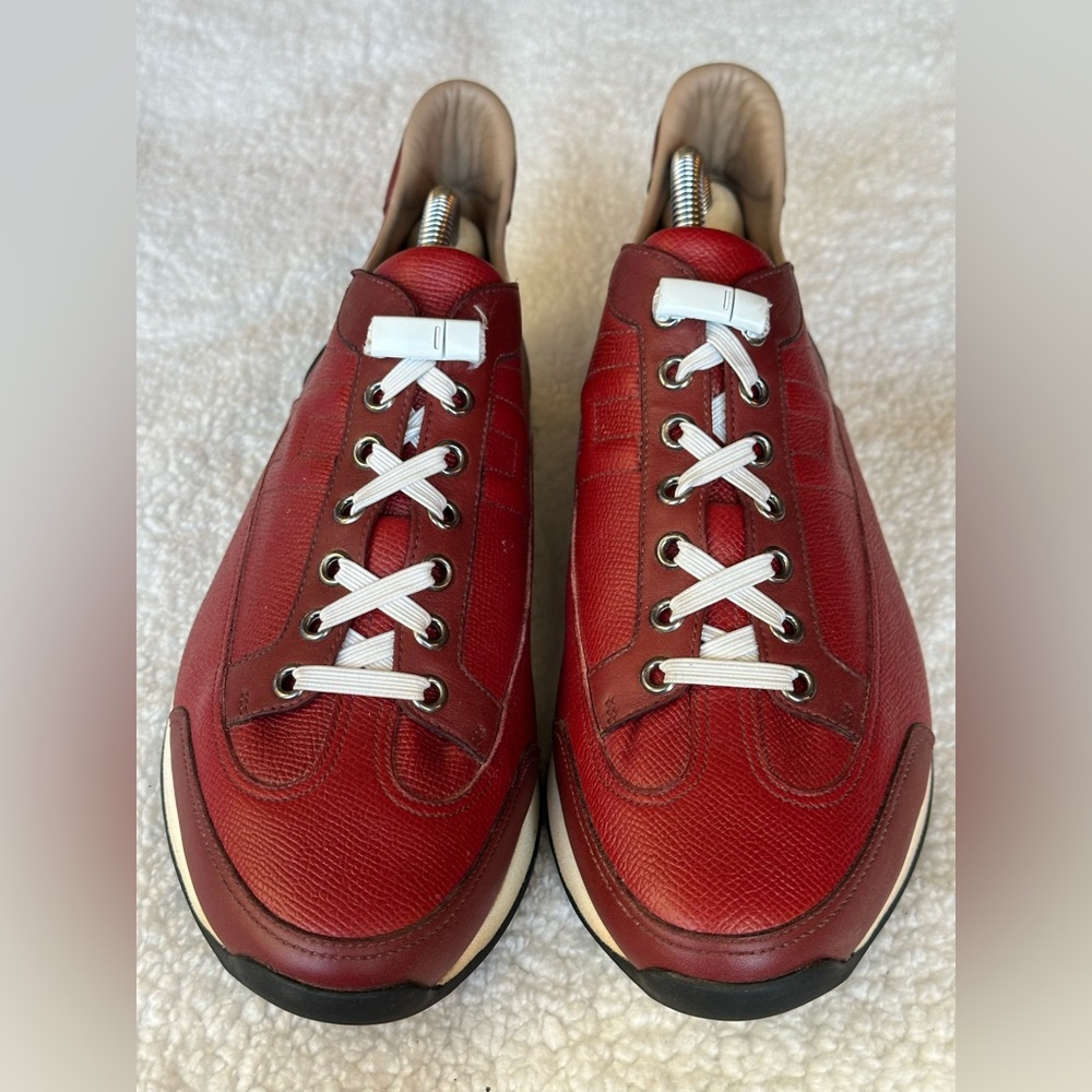 Hermes Red Leather & Mesh Sneakers with White Accents